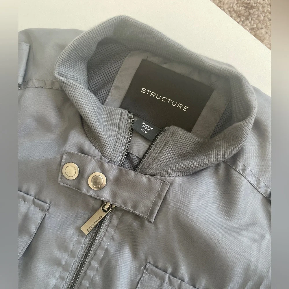 Y2K 90’s Structure Military Jacket Men's Full‎ Zip Charcoal Gray Sz L Normacore